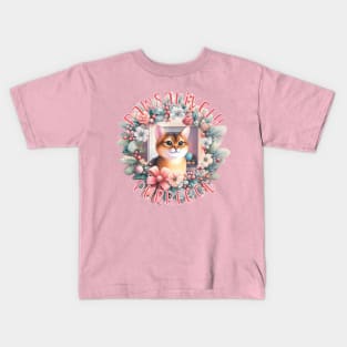 Meowy Catmas Wreath Pawsatively Purrfect 1A4 Kids T-Shirt